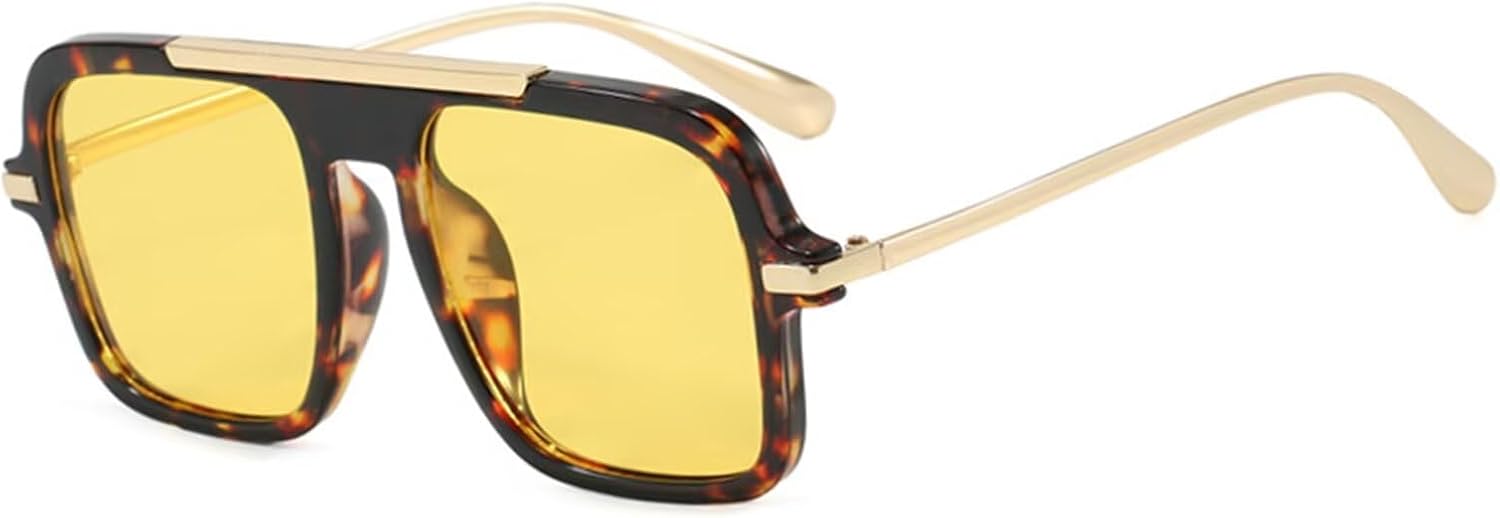

Модные дизайнерские солнцезащитные очки-авиаторы большого размера для женщин и мужчин, ретро-стиль, квадратная форма, плоская верхняя планка, золотистый цвет, не спутываются DQbhzh, Tortoise Shell Frame-yellow Lens