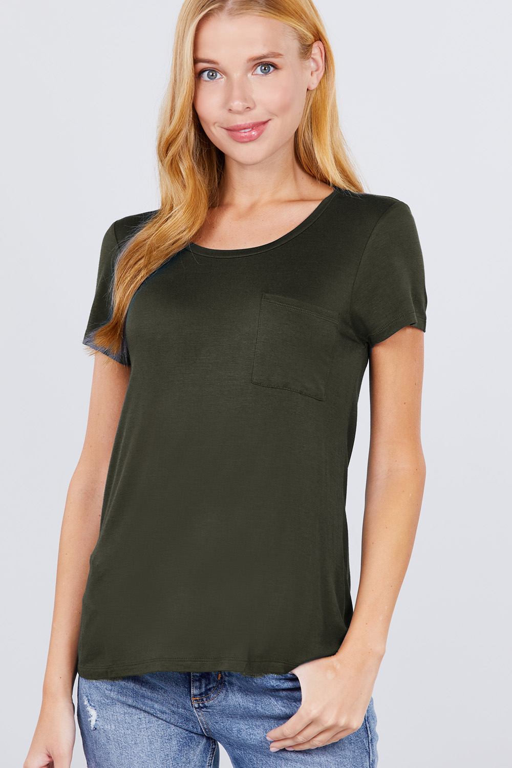 

Топ с короткими рукавами и круглым вырезом, с карманом FASHNZFAB, цвет burnt olive