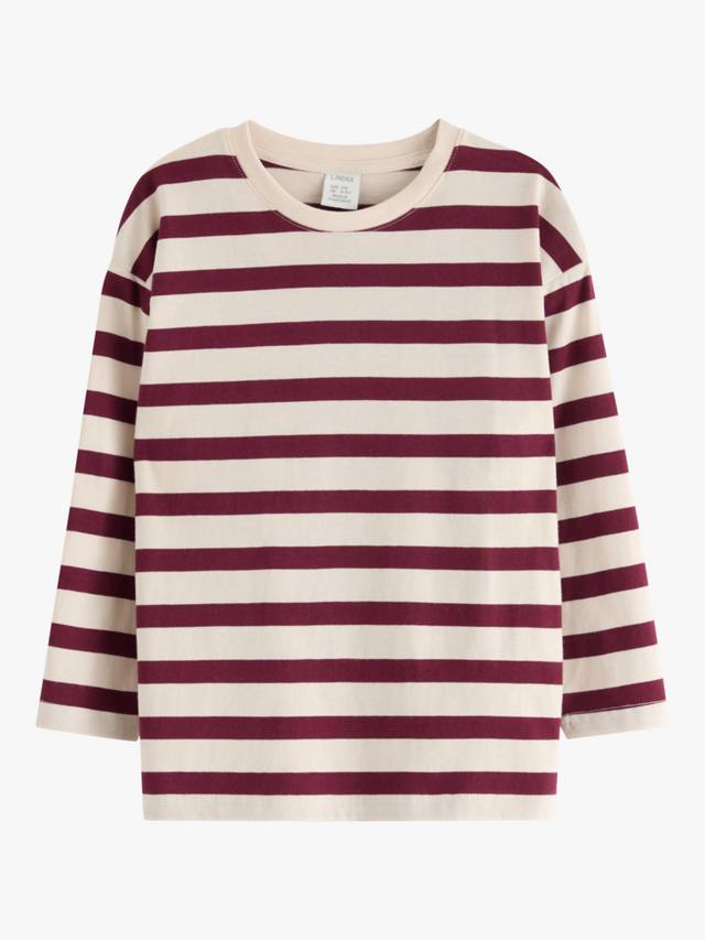 

Детская футболка с длинным рукавом в полоску из хлопка Lindex, Dk Dusty Red