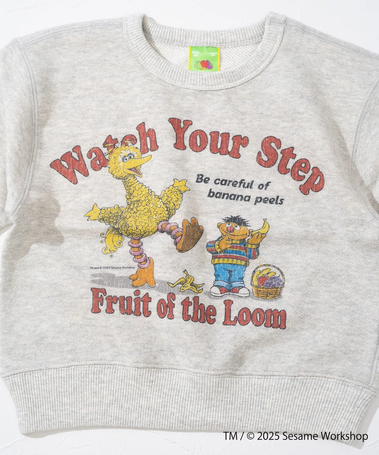 Полурукавный свитшот Fruit of the Loom коллаборация с Sesame Street, Биг Бёрд и Эрни, детский, серый меланж — фото 3