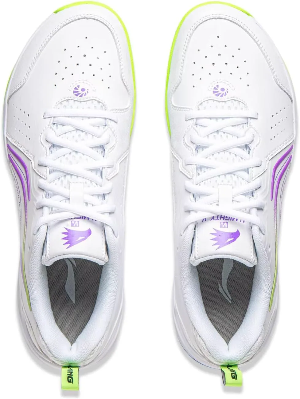 Кроссовки для бадминтона LI-NING Almighty V 2.0 универсальные, противоскользящие, легкие, с пружинящей подошвой, профессиональные тренировочные спортивные кроссовки AYTU001, белый/фиолетовый — фото 4
