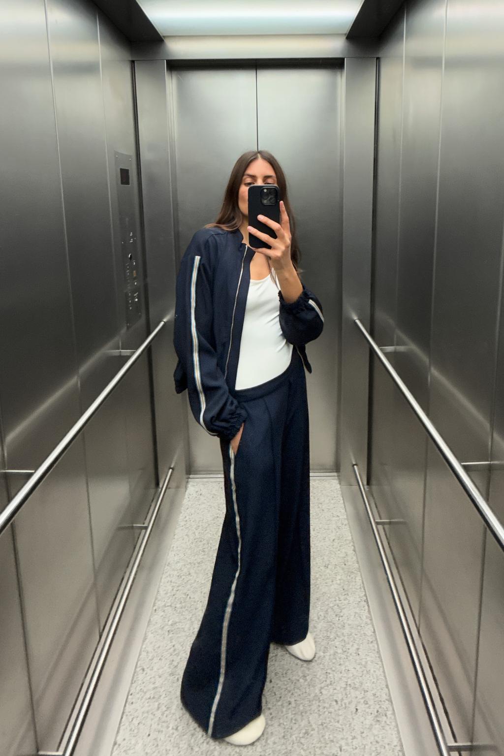 

Широкие брюки с боковой полосой ZARA, темно-синий