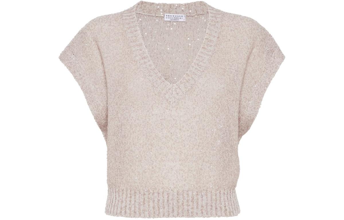 

Топ вязаный с пайетками Brunello Cucinelli, бежевый