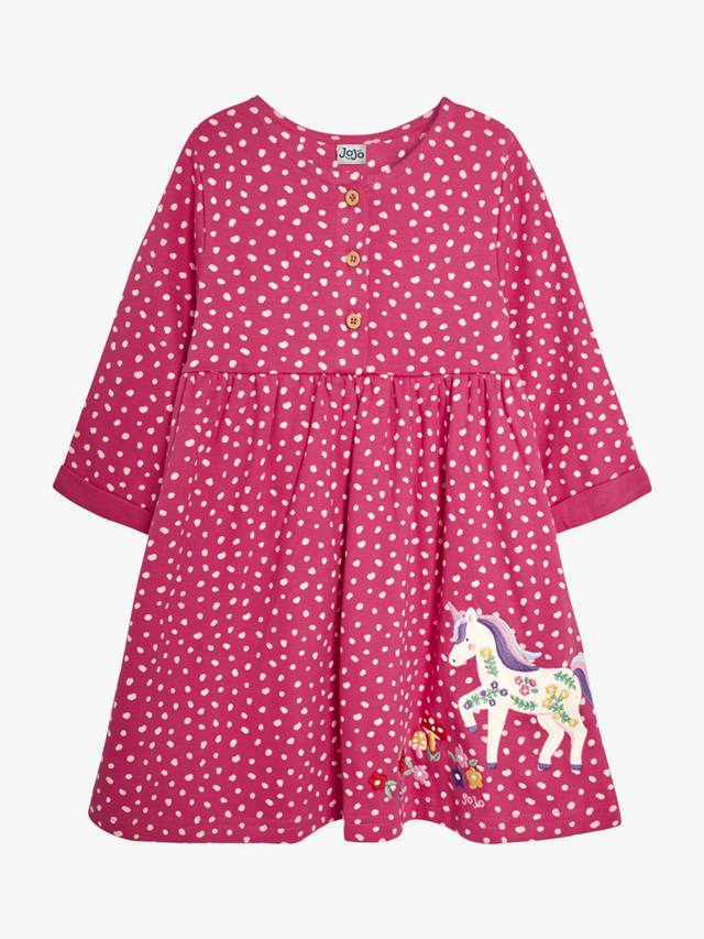 

Детское платье с аппликацией в виде единорога JoJo Maman Bébé, цвет Fuchsia