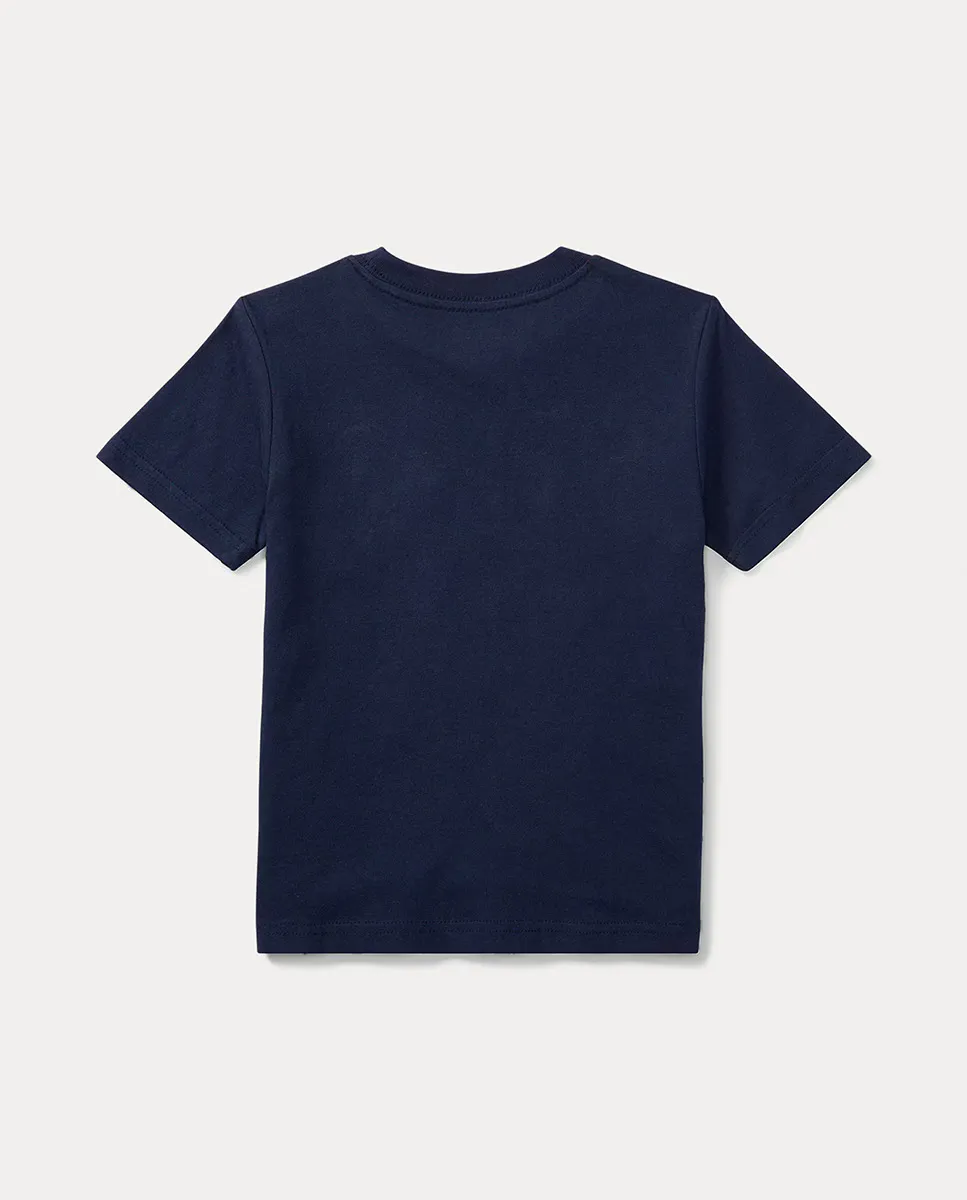 Хлопковая футболка для мальчика темно-синего цвета Polo Ralph Lauren — фото 4
