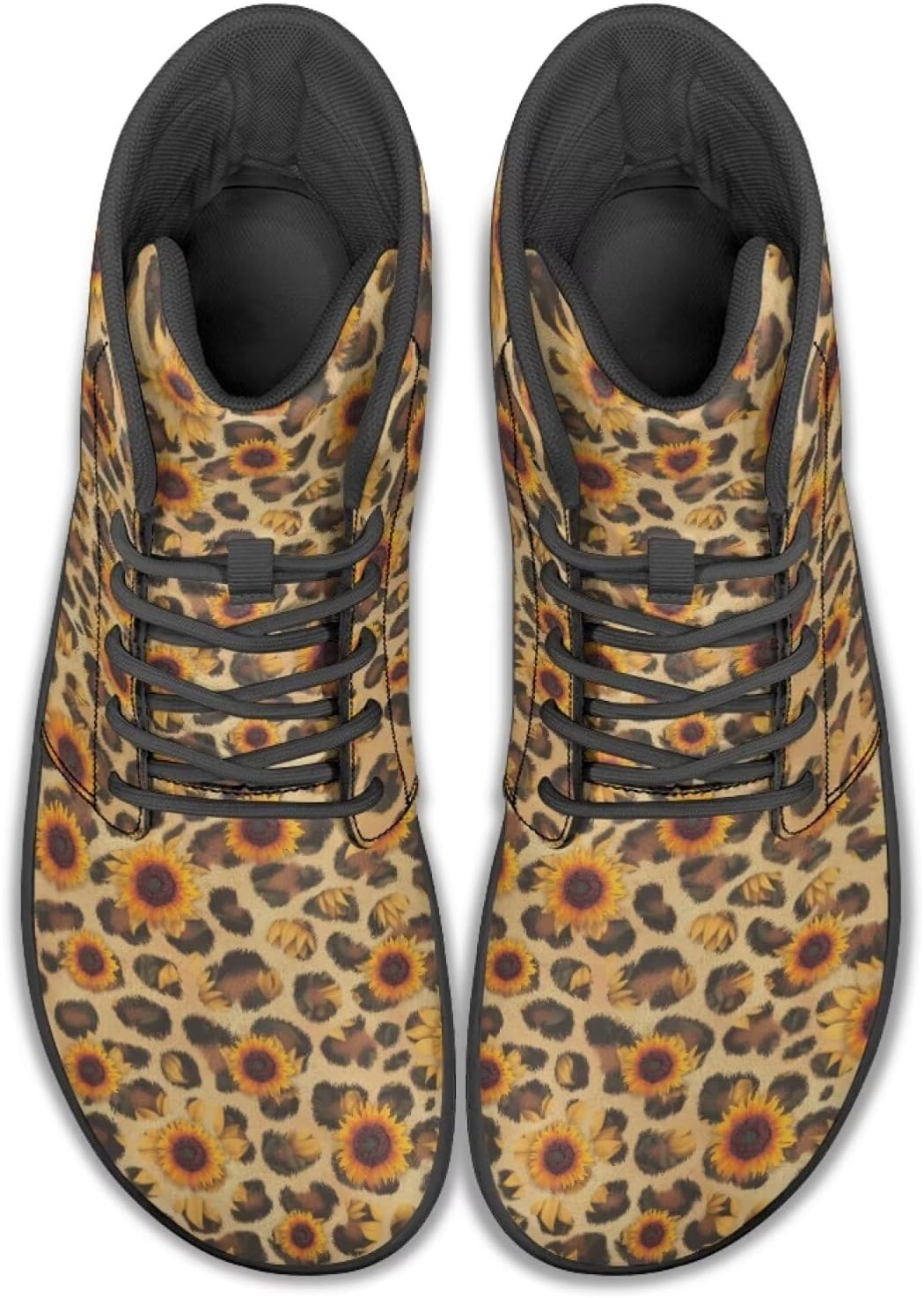 

Мужские кроссовки для бега с высоким верхом и анималистичным принтом, обувь с заземлением, широкие носки, спортивные и повседневные мужские кроссовки Watdotory, Sunflower Leopard Design