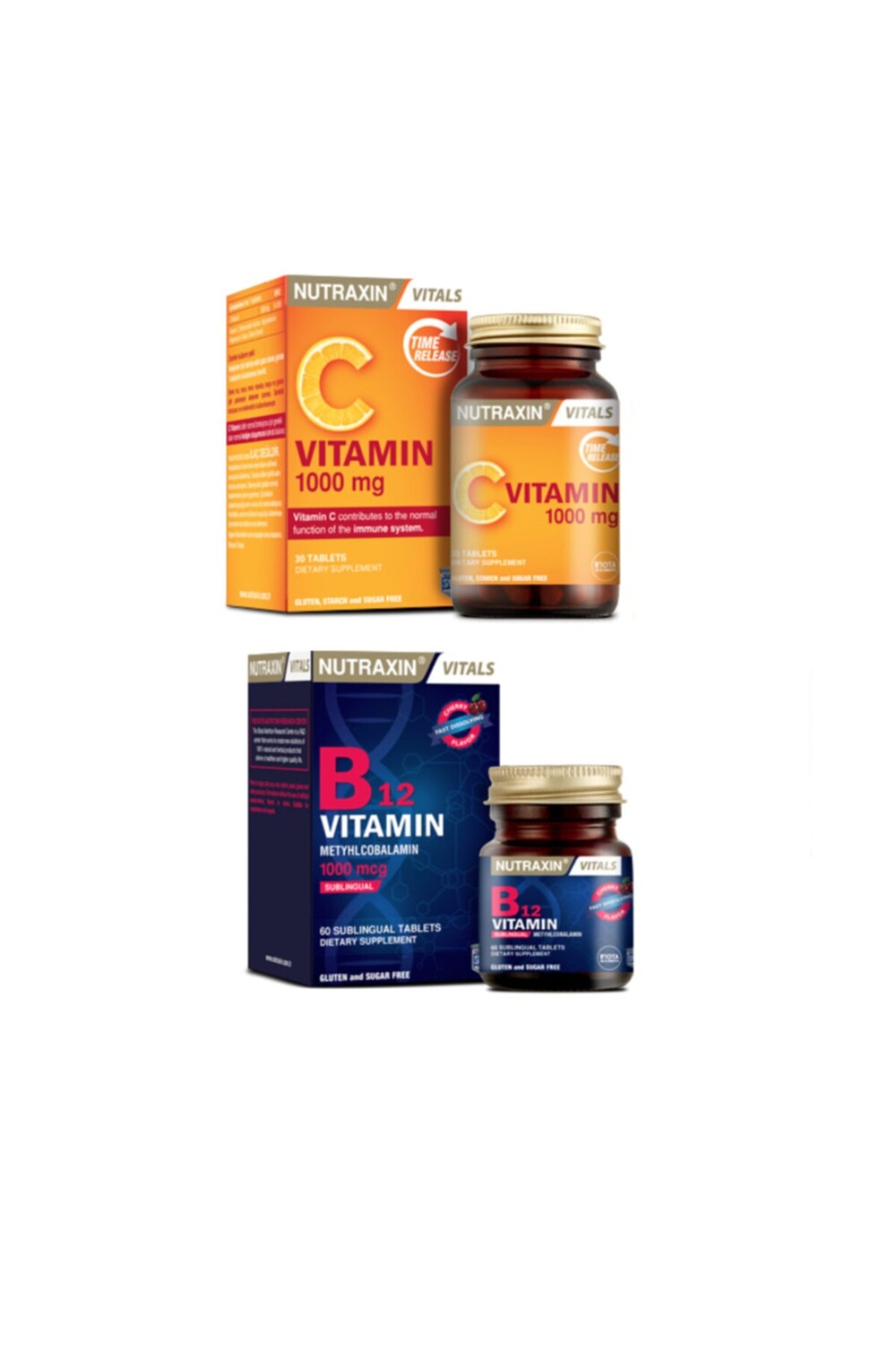 

Nutraxin Витамин C 30 таблеток и 1000 мкг витамина B12 60 подъязычных таблеток