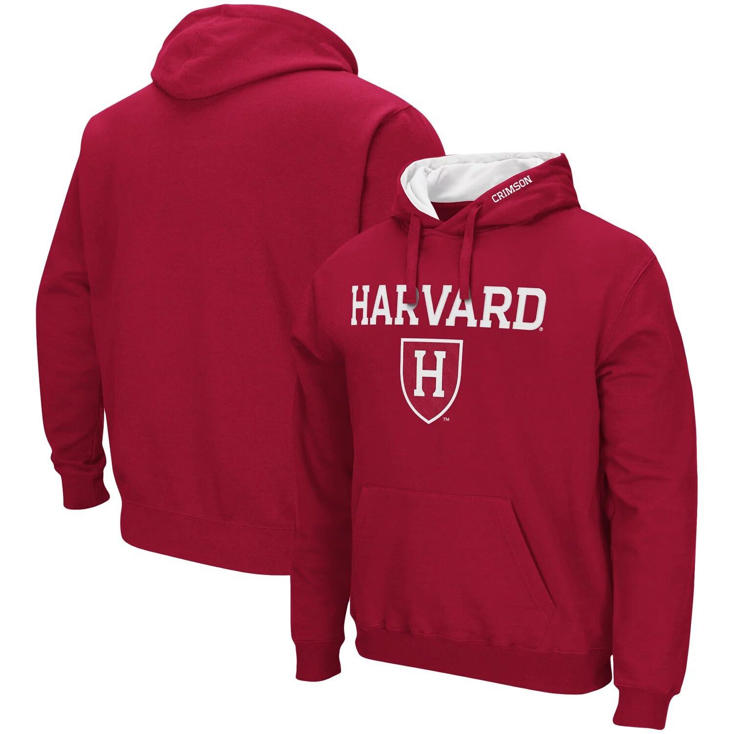 

Мужской пуловер с капюшоном Crimson Harvard Crimson Arch и Logo Colosseum
