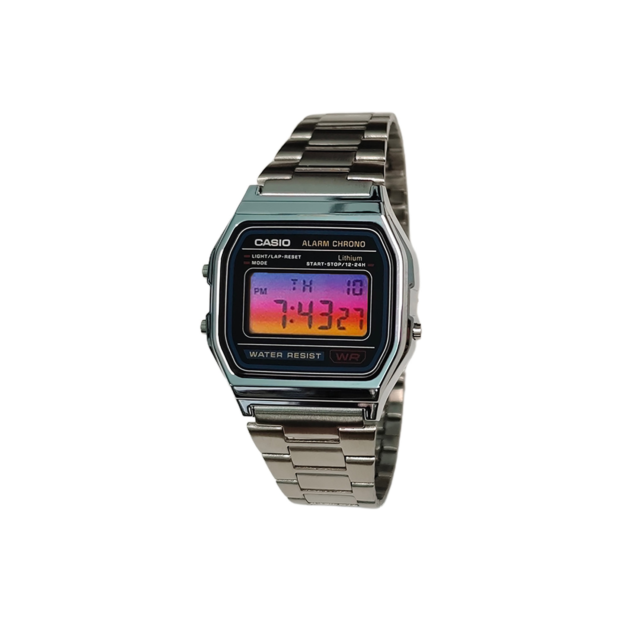 

CASIO Часы Retrofit Series Quartz Movement Stainless Steel Strap Watch Unisex Black Dial, Black Dial with Purple and Yellow Gradient Bezel