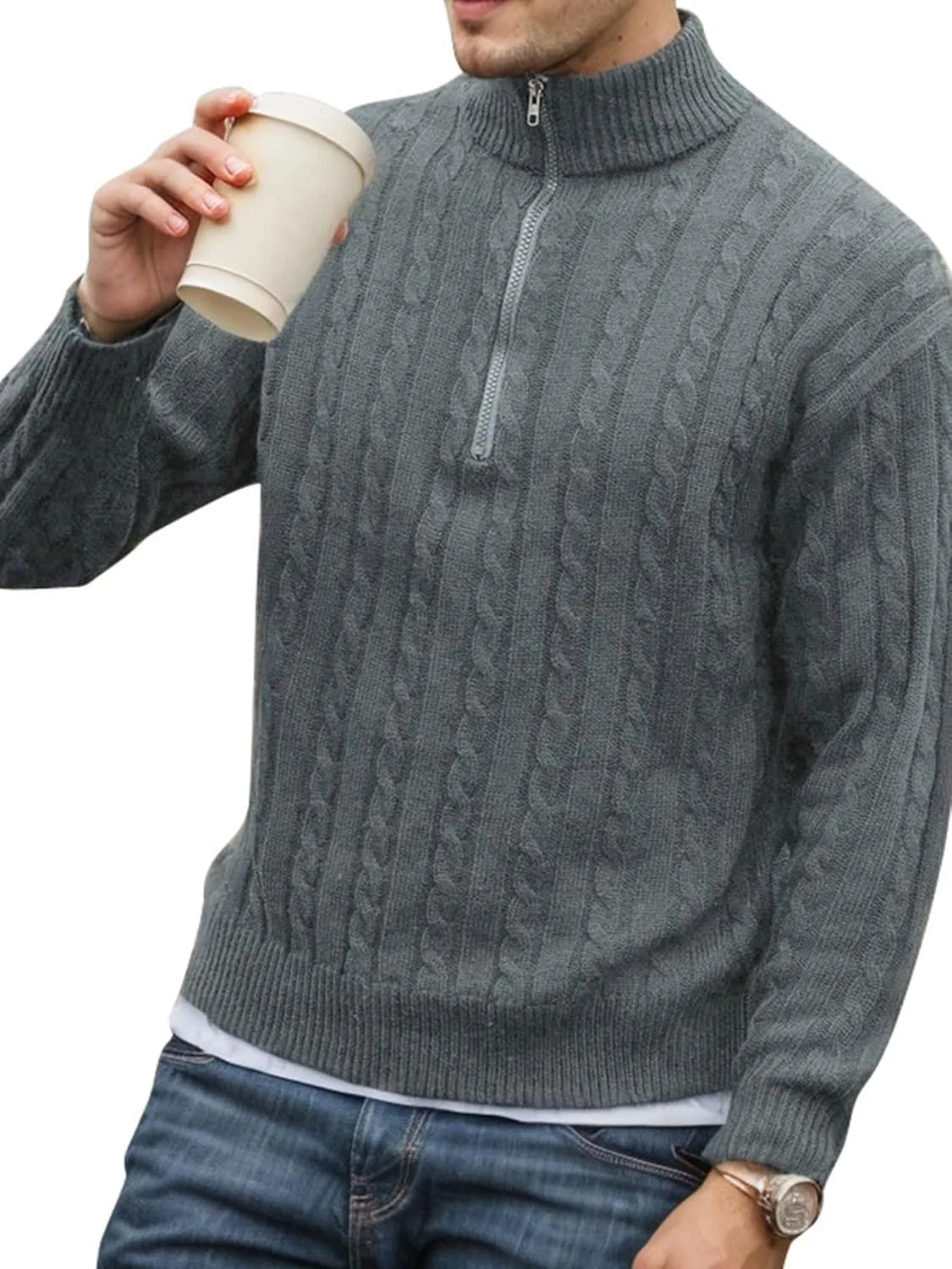 

Мужской свитер с четвертью молнии Slim Fit вязаный Am Direct