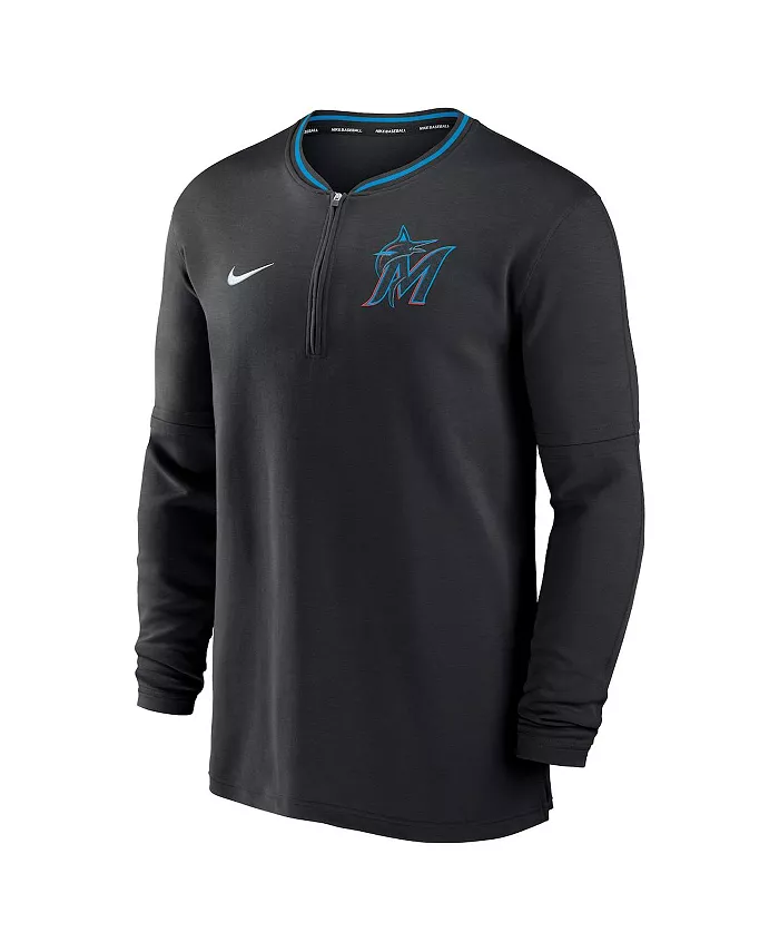 Мужская черная толстовка с полузастежкой Miami Marlins Authentic Collection Performance Nike — фото 3