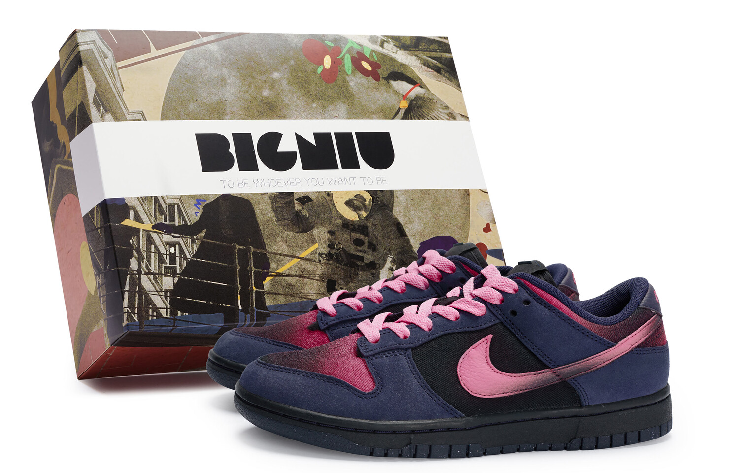 

Кроссовки Nike Dunk Skateboarding Shoes Women's Low-top Pink, синий/черный/розово-красный