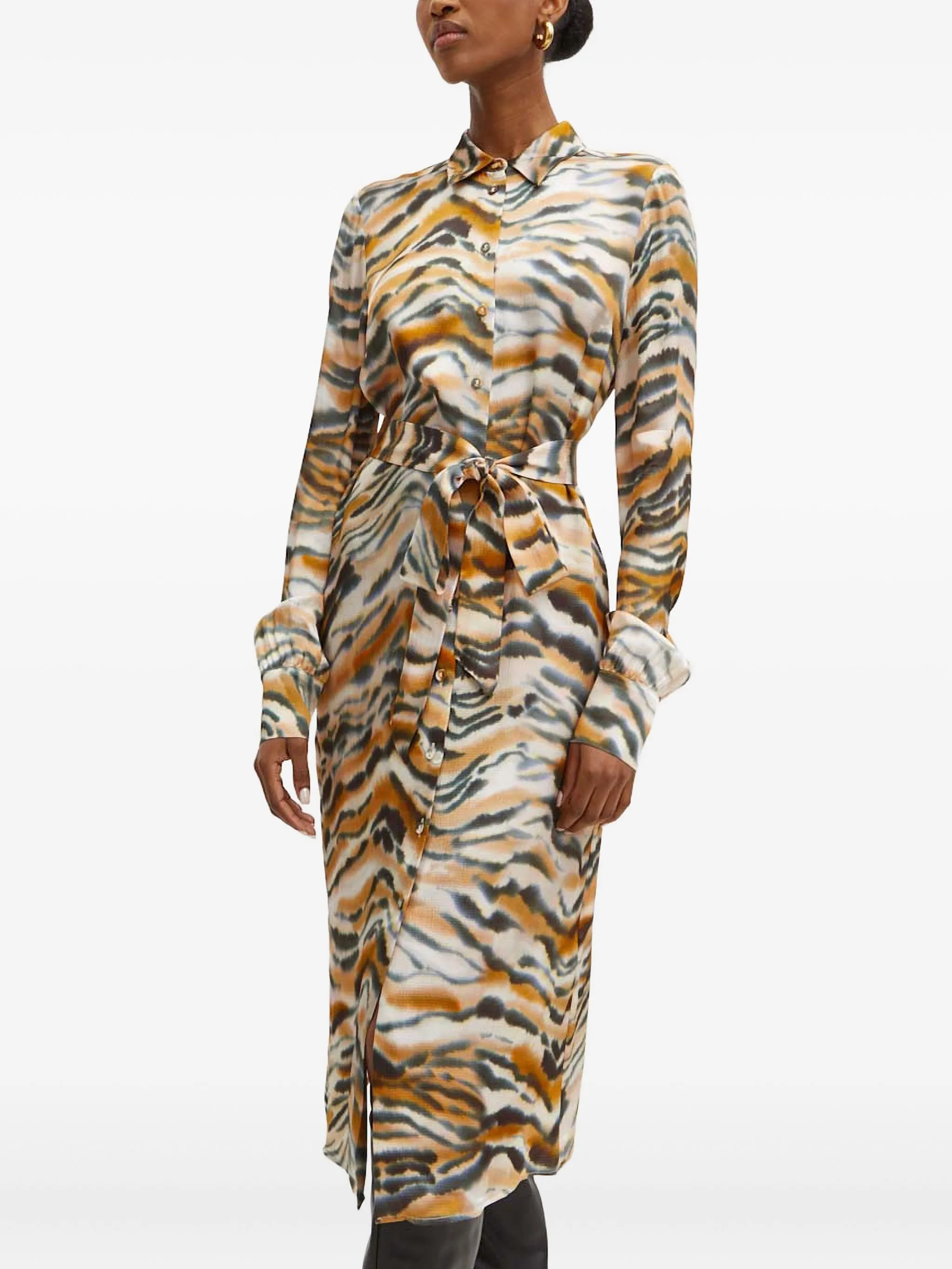 

Платье с принтом и поясом Twinset, коричневый