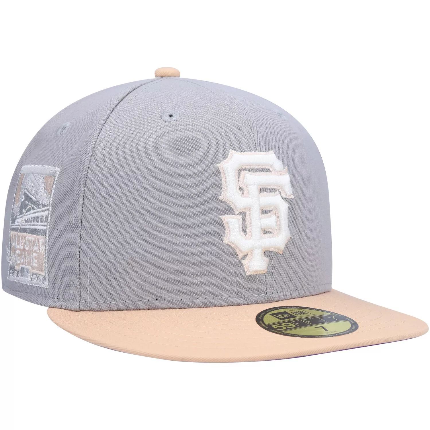 

Мужская кепка New Era серая/персиковая San Francisco Giants 2007 MLB All-Star Game Purple Undervisor 59FIFTY Облегающая шляпа