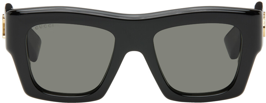 

Черные квадратные солнцезащитные очки Gucci, Black/Black/Grey