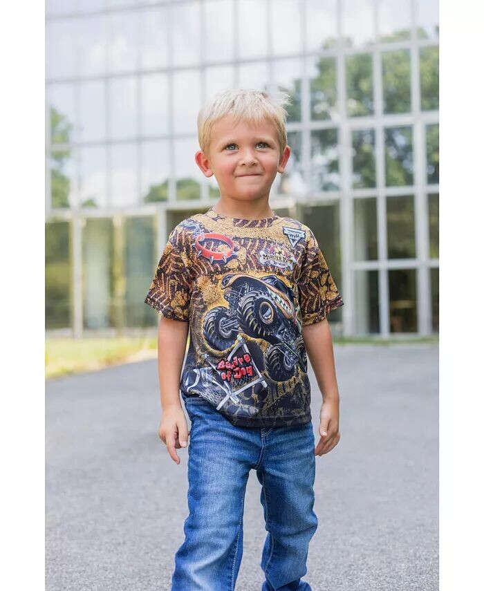 Футболка Grave Digger El Toro Loco Mohawk Warrior Максимальное разрушение Monster Truck для малышей, Дети Мальчики Monster Jam, коричневый — фото 3