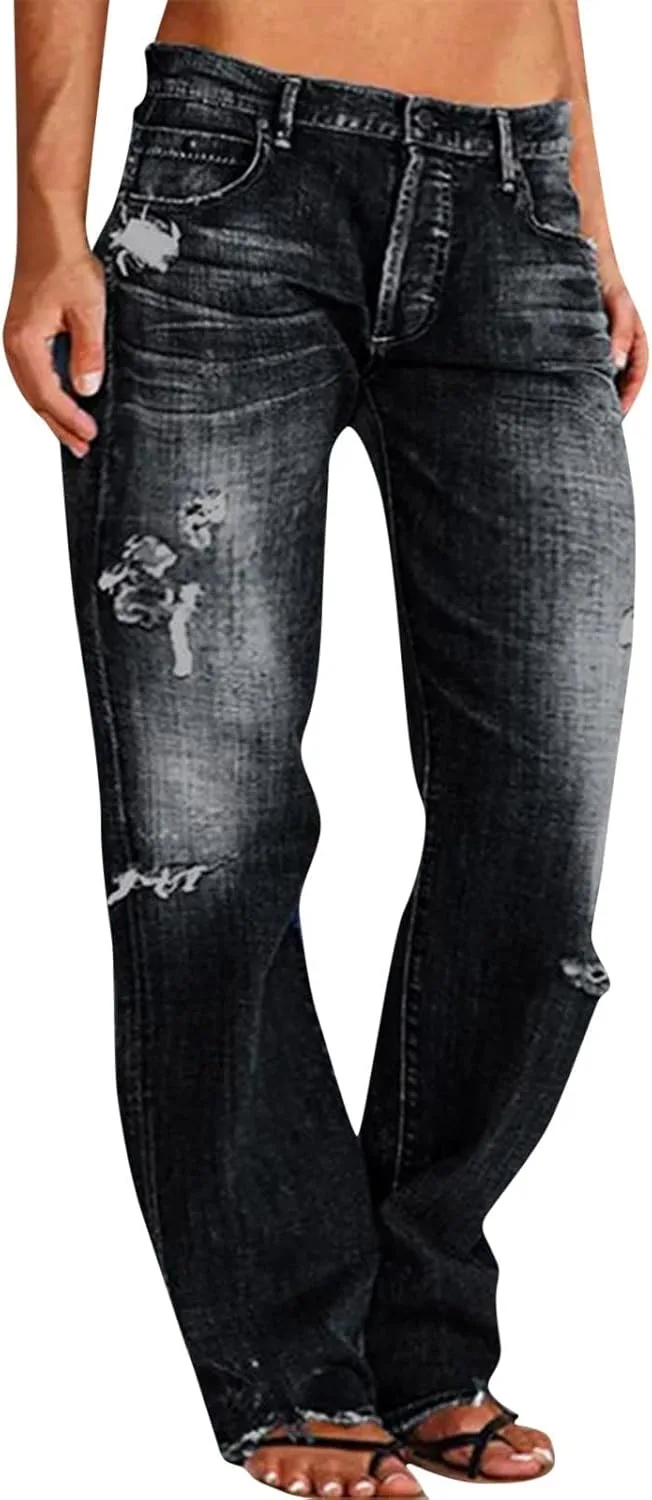 

Женские джинсы Baggy Straight Leg с эффектом потертостей