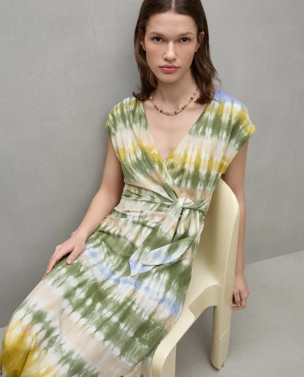 

Платье миди с короткими рукавами тай-дай Easy Wear, жёлтый