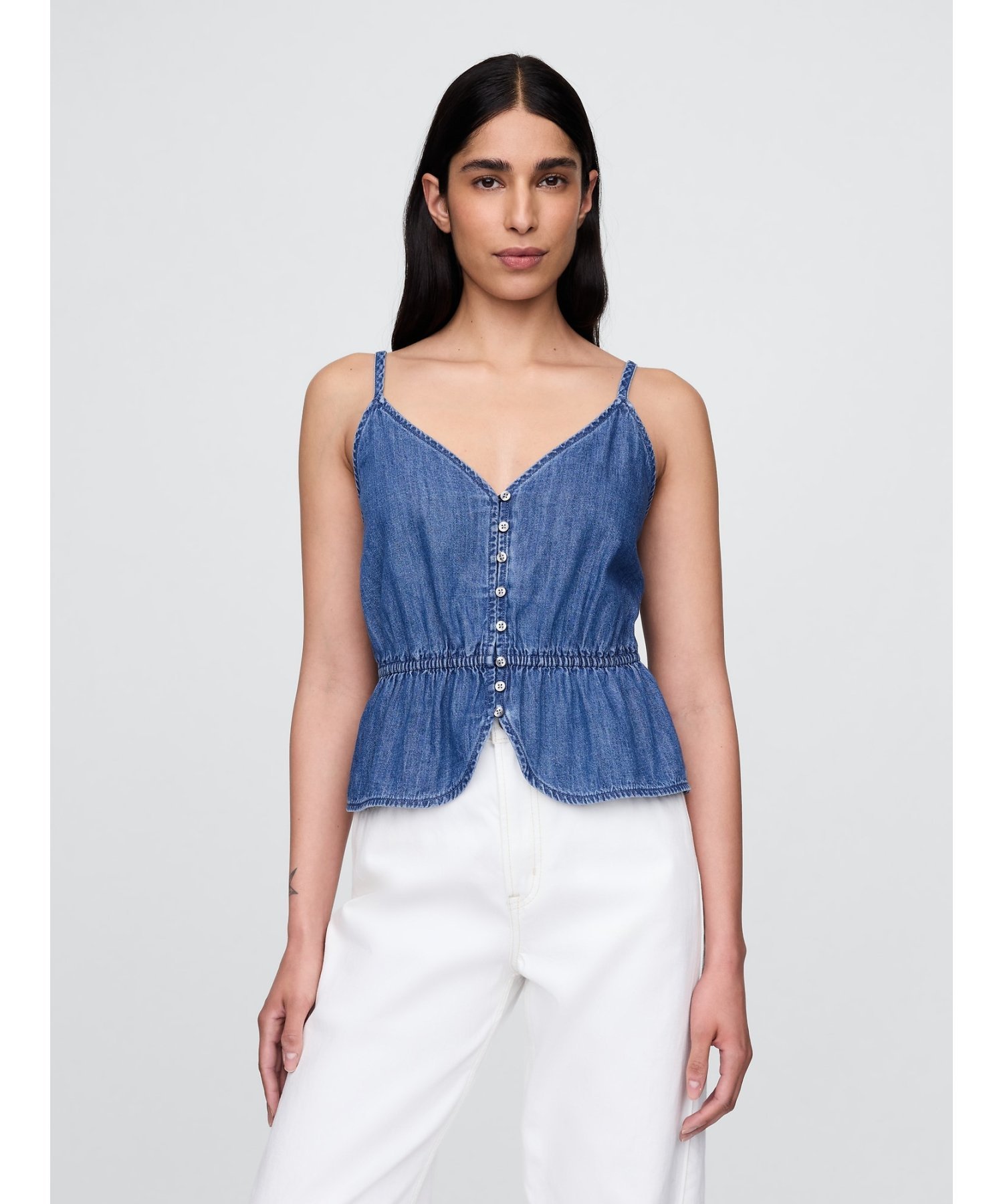(W) Джинсовая блузка с баской GAP, MEDIUM_WASH