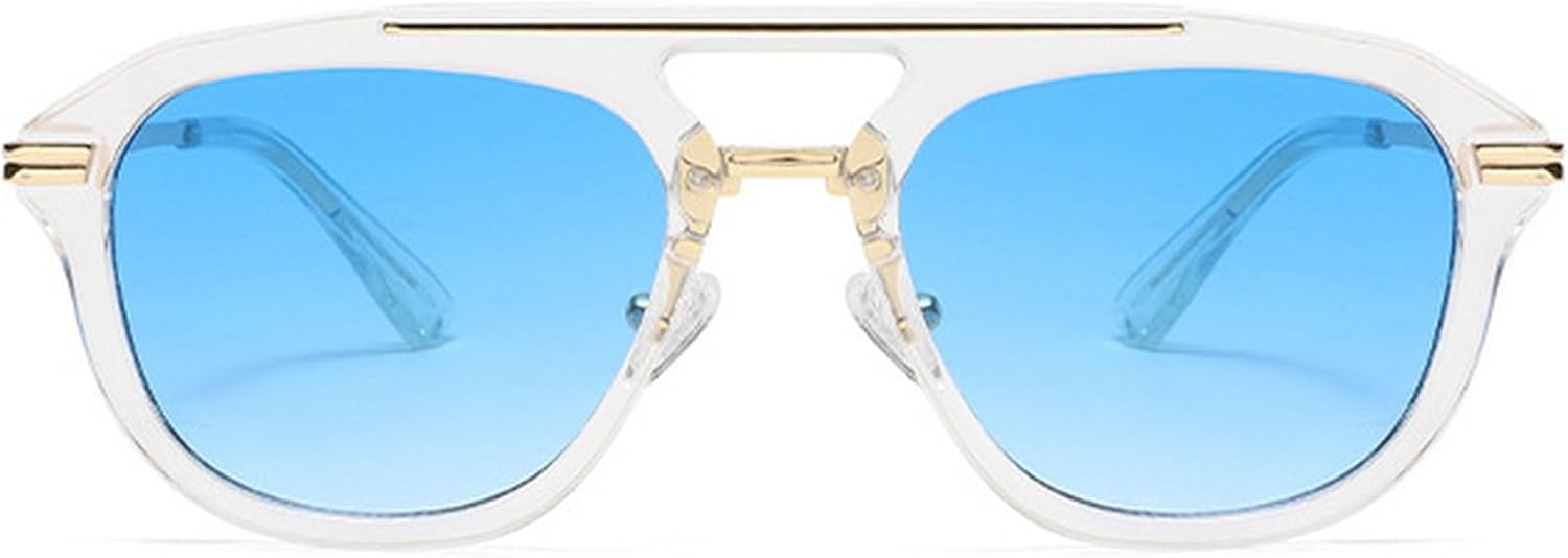 

Женские солнцезащитные очки-пилот 2025 года, роскошная металлическая оправа с двойным дужком, винтажные солнцезащитные очки-пилот для защиты от УФ-излучения mincl, Clear Blue