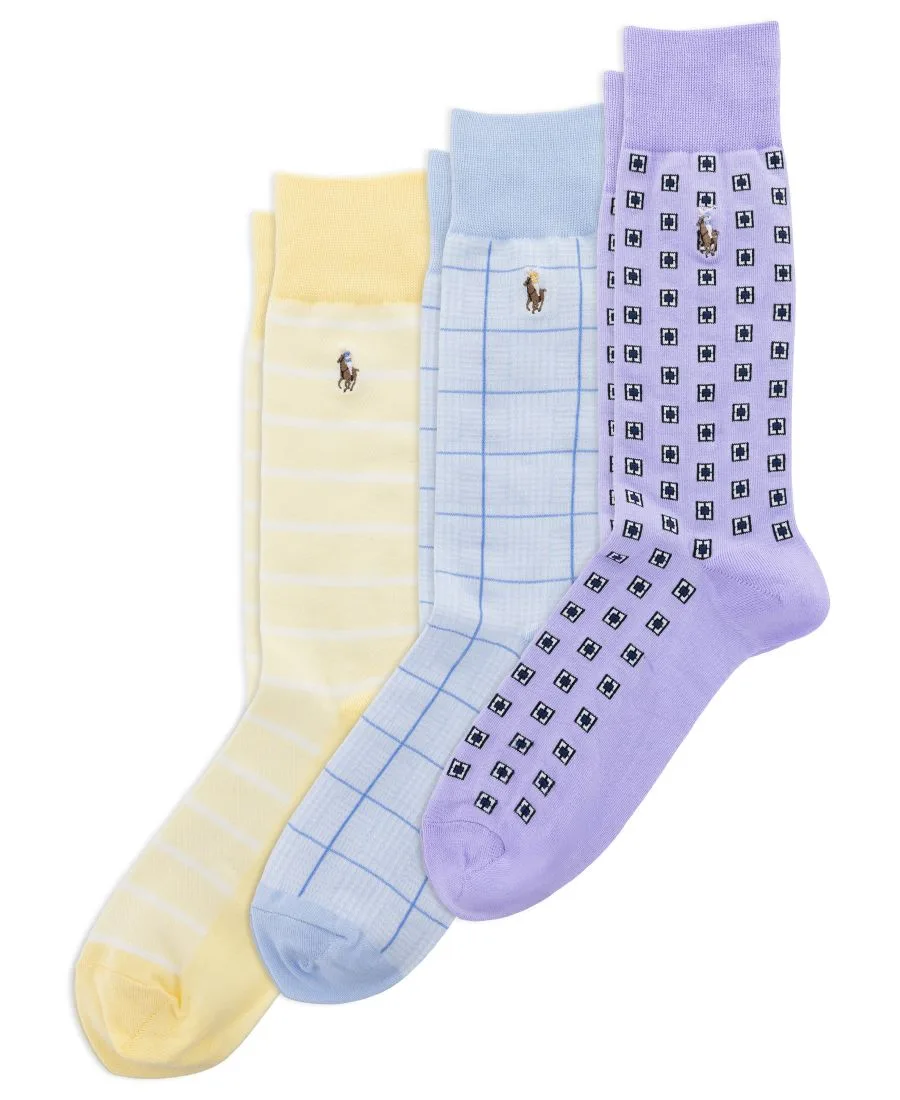 Мужские носки-шарфы Foulard Slack Crew Socks, комплект из 3 пар Polo Ralph Lauren, фиолетовый/светло-голубой/светлый-желтый