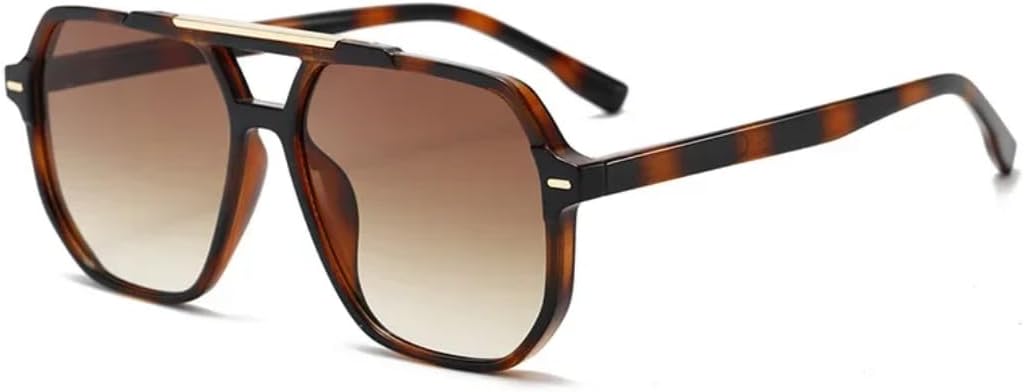 

Ретро-солнцезащитные очки с двойной перемычкой для женщин, модные зеленые и розовые градиентные, защита от УФ-излучения UV400, мужские очки с заклепками VVTWSSW, Leopard Gradient Tea