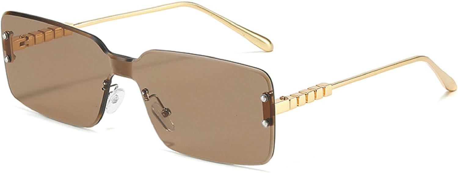 

Солнцезащитные очки без оправы UV400 для женщин, квадратные солнцезащитные очки для мужчин и женщин, черные и коричневые, без оправы, модные солнцезащитные очки S066 Melrose, Brown