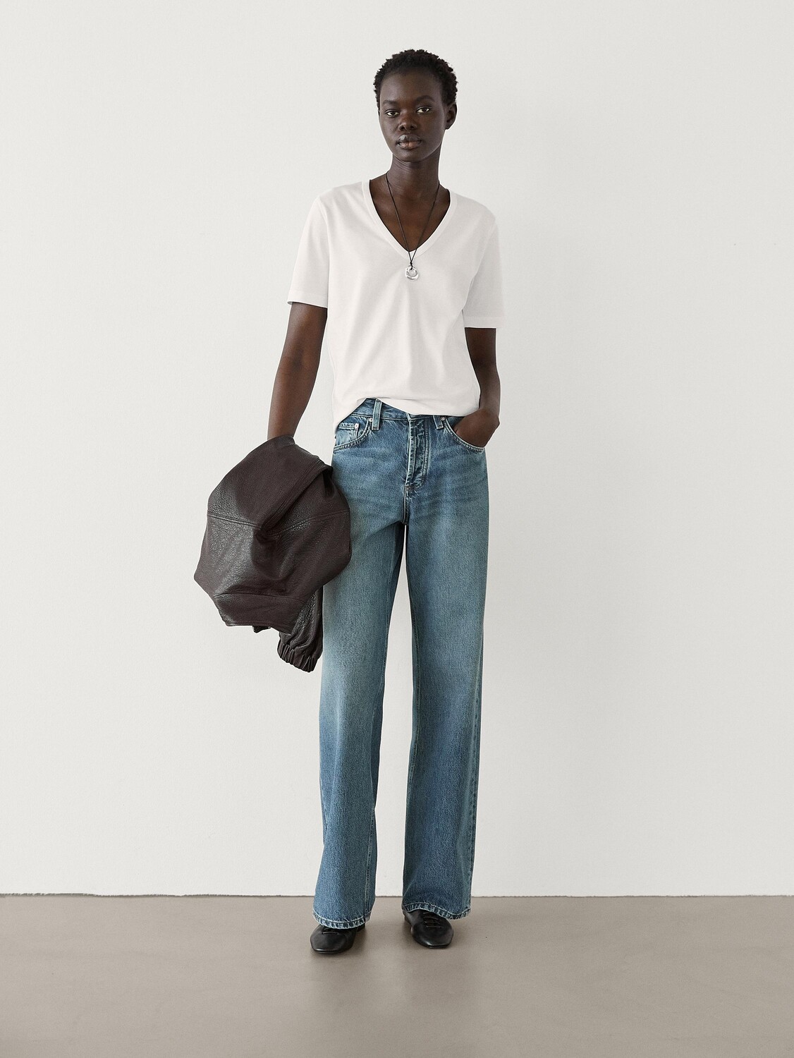 Футболка с коротким рукавом из 100% хлопка Massimo Dutti, белый