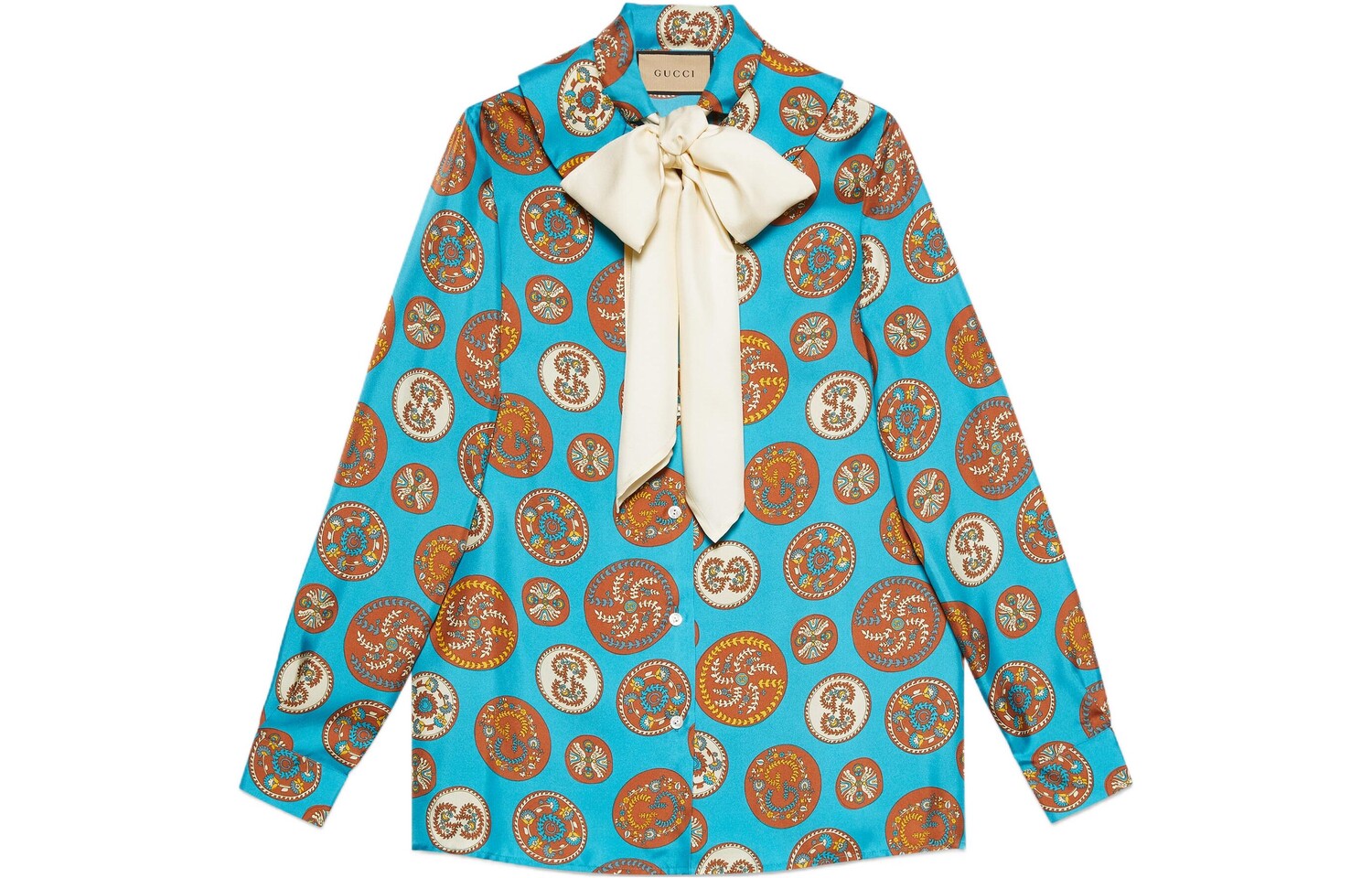 

Китайская новогодняя рубашка женская бирюзового цвета Gucci