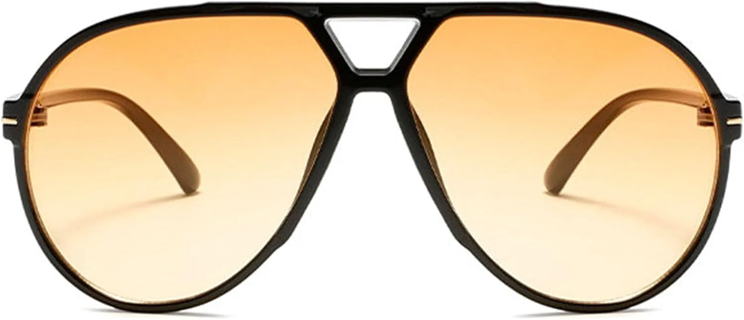 

Willochra Модные солнцезащитные очки-пилот большого размера для женщин, ретро-очки овальной формы с двойной перемычкой, в стиле 70-х, с защитой от УФ-излучения, C1