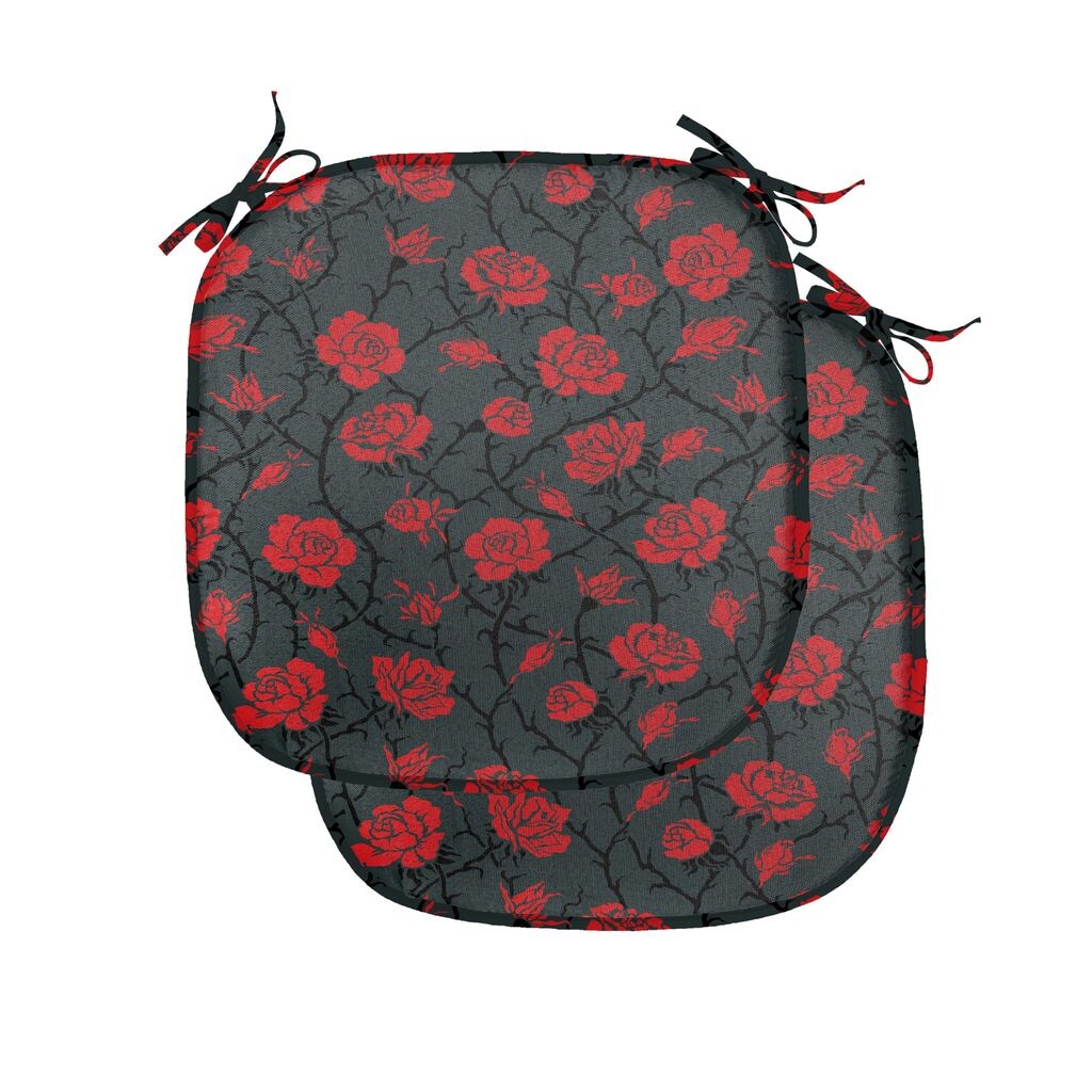 

ABAKUHAUS Красные и черные подушки на обеденный стул, Mystic Rose Swirls, декоративная водонепроницаемая подушка с ремнями для кухонных сидений, 40 x 40 см — упаковка из 2 шт., темно-серый рубиновый, мультиколор