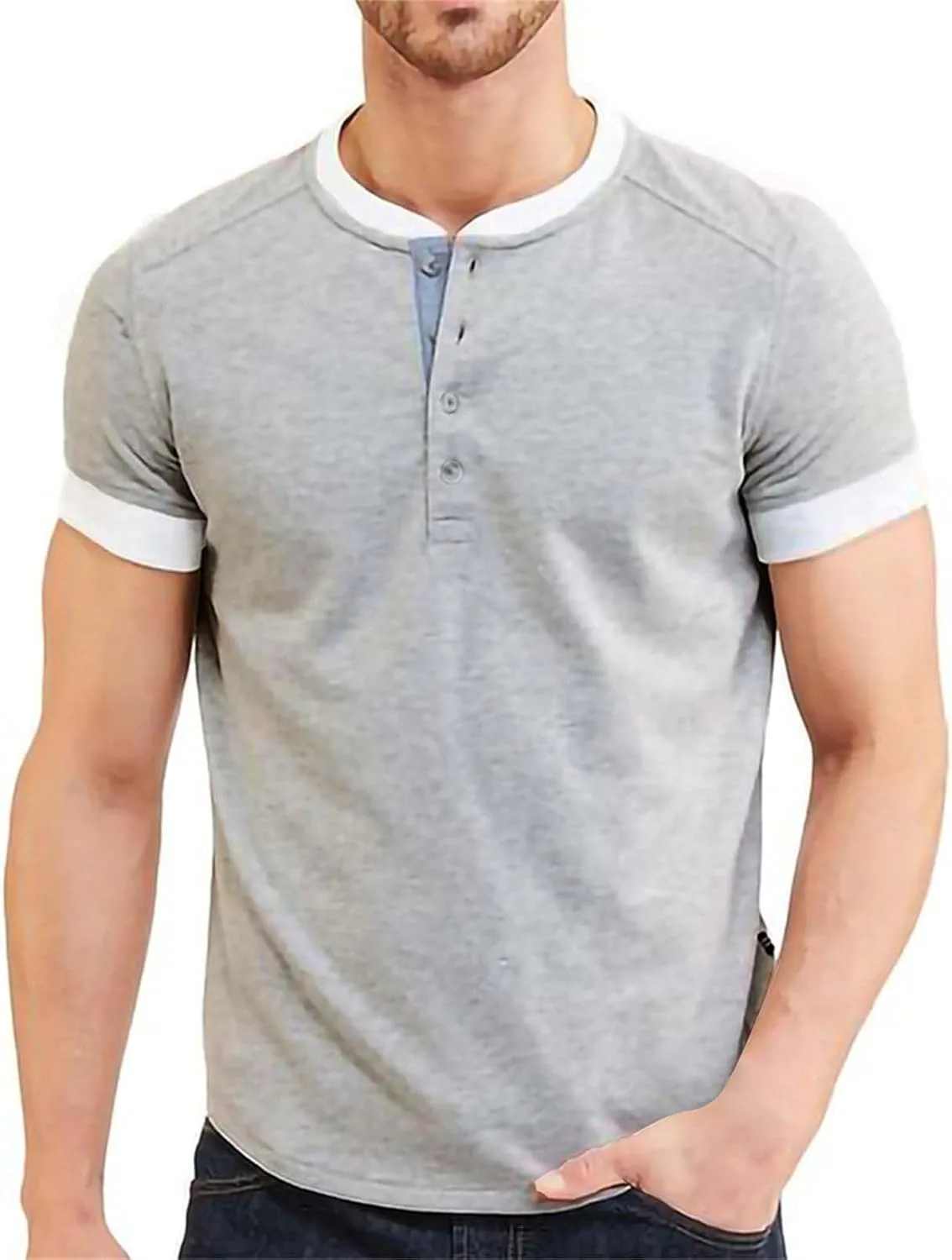 

Мужская футболка Casual Blank Muscle с 1/4 кнопкой и рукавом реглан PETCDIM