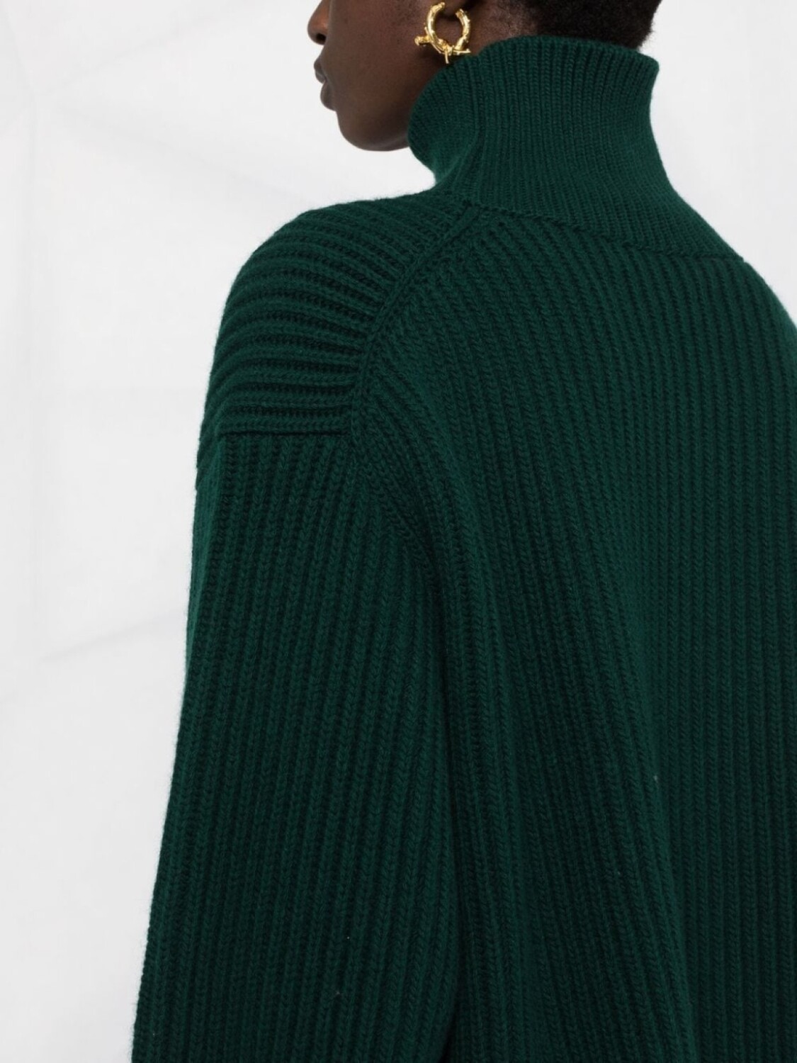Jil Sander джемпер в рубчик с высоким воротником, зеленый — фото 3
