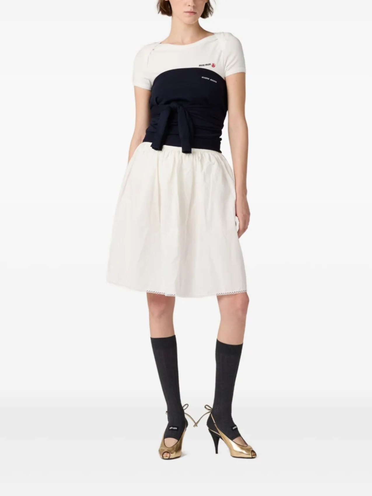 Miu Miu боди с вышивкой из коллаборации с Petit Bateau, белый — фото 2