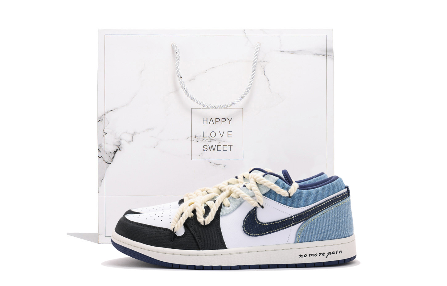 

Jordan Баскетбольные кроссовки Air 1, износостойкие, винтажные, низкие, мужские, белые, синие