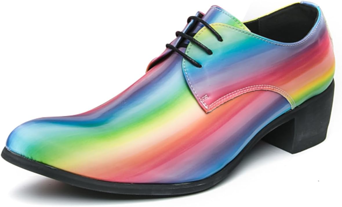 

Мужские оксфорды с шнуровкой, кожаные, с радужным градиентом, на массивном каблуке, заостренный носок, формальная обувь, эффектные туфли для вечеринок, свадеб, ночных клубов и деловых мероприятий Tengfeifly, Multicolor