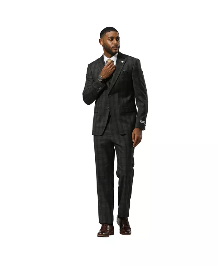 

Мужской костюм Glen Plaid Hybrid-Fit из 3 предметов: пиджак, жилет и брюки с отворотами Stacy Adams, зеленый