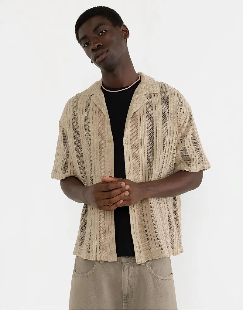 

Рубашка с короткими рукавами Pull&Bear Cutwork песочного цвета