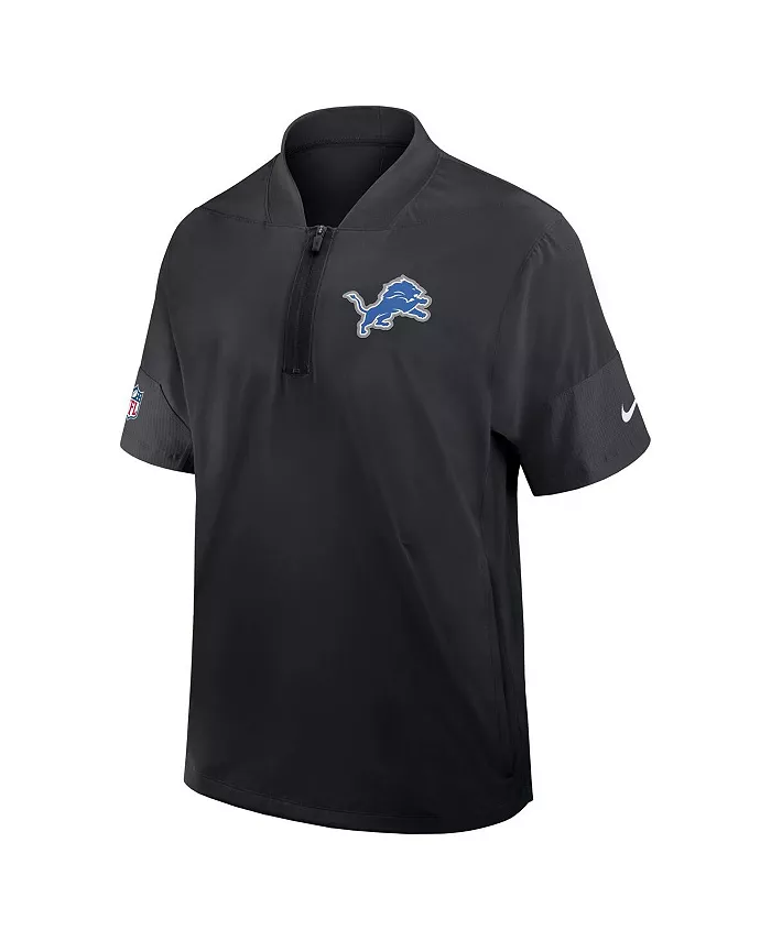 Мужская черная тренерская куртка Detroit Lions с короткими рукавами и четверть-молнией для игры на боковой линии Nike — фото 2