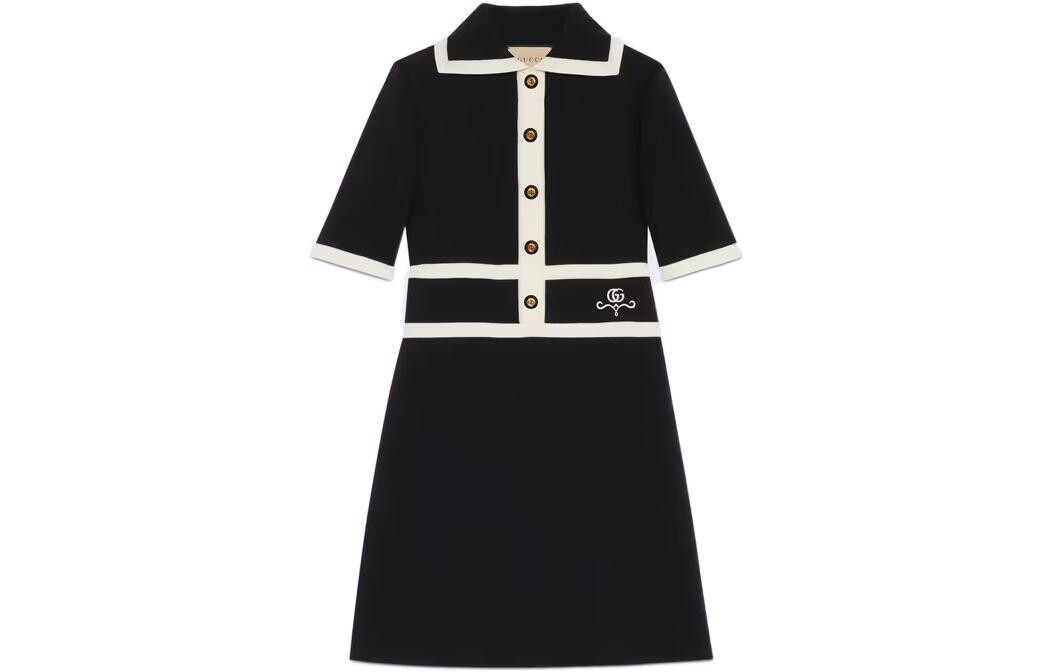 

Платье женское Gucci Collared Contrast-trim, черный / белый