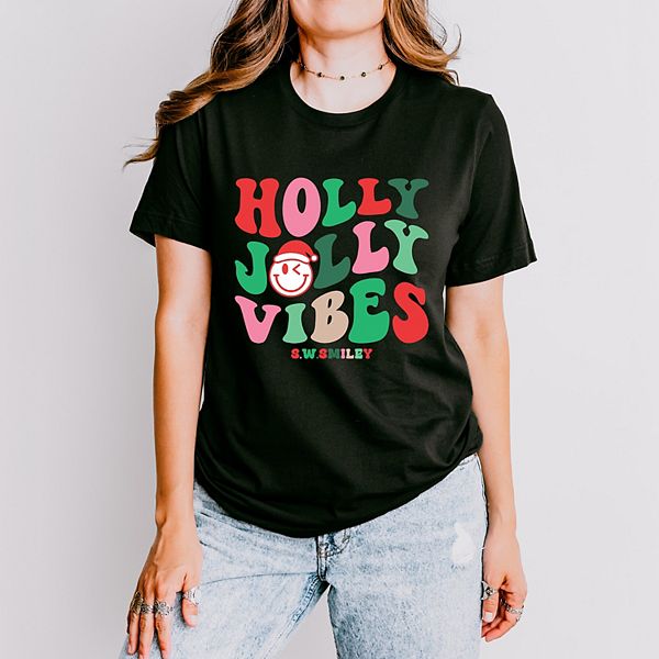 

Футболка с принтом SWSmiley holly jolly vibes smile Simply Sage Market, Black, Черный, Футболка с принтом SWSmiley holly jolly vibes smile Simply Sage Market, Black