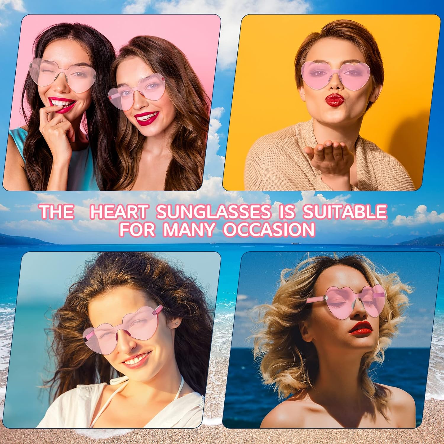 

Солнцезащитные очки Konohan в форме сердца, 50 пар, оптом, женские, разноцветные, без оправы, прозрачные, в форме сердца, для вечеринки в честь Дня святого Валентина, Light Pink, Pink