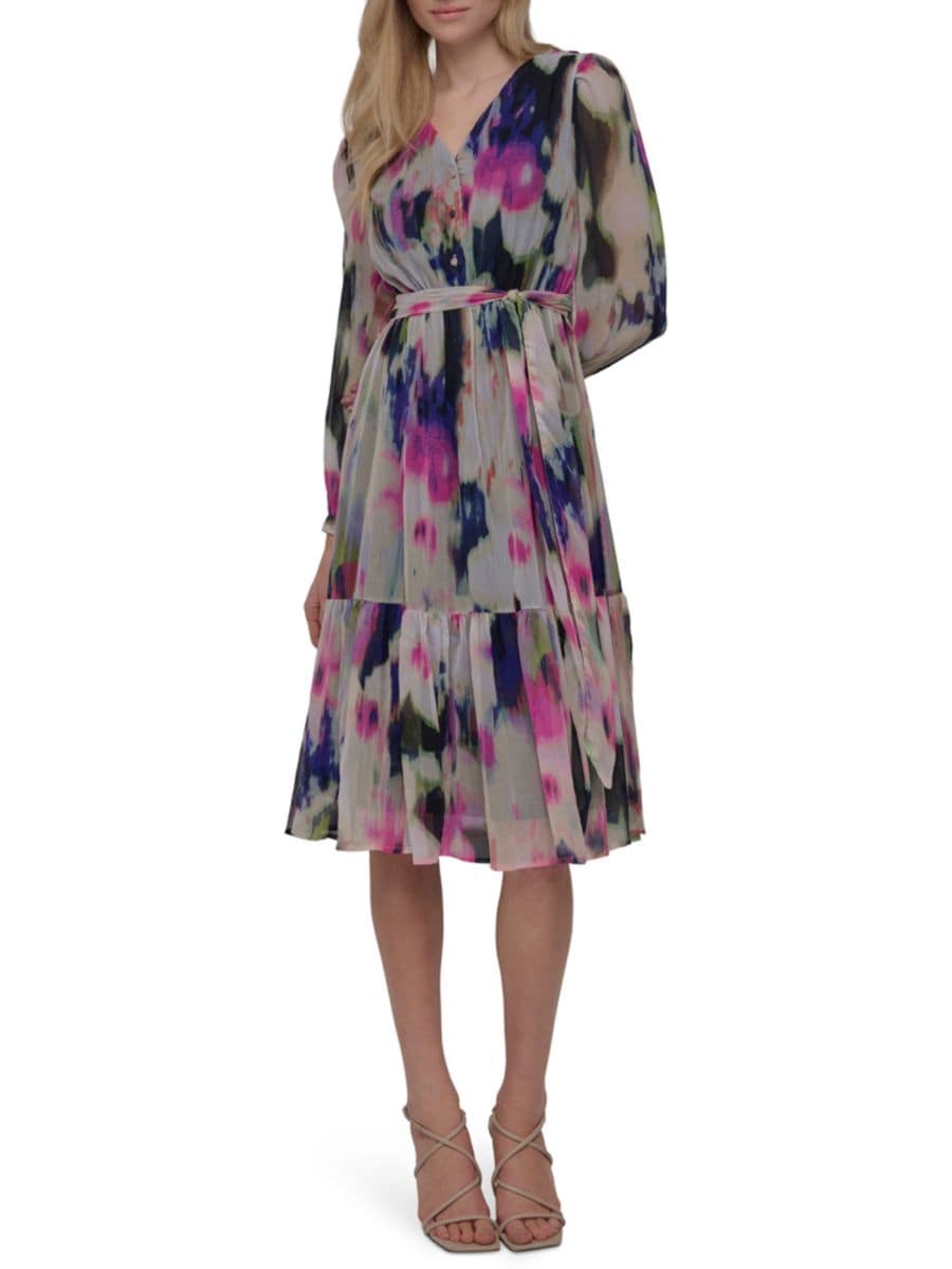 

Платье из шифона с принтом DKNY, цвет Navy Multi