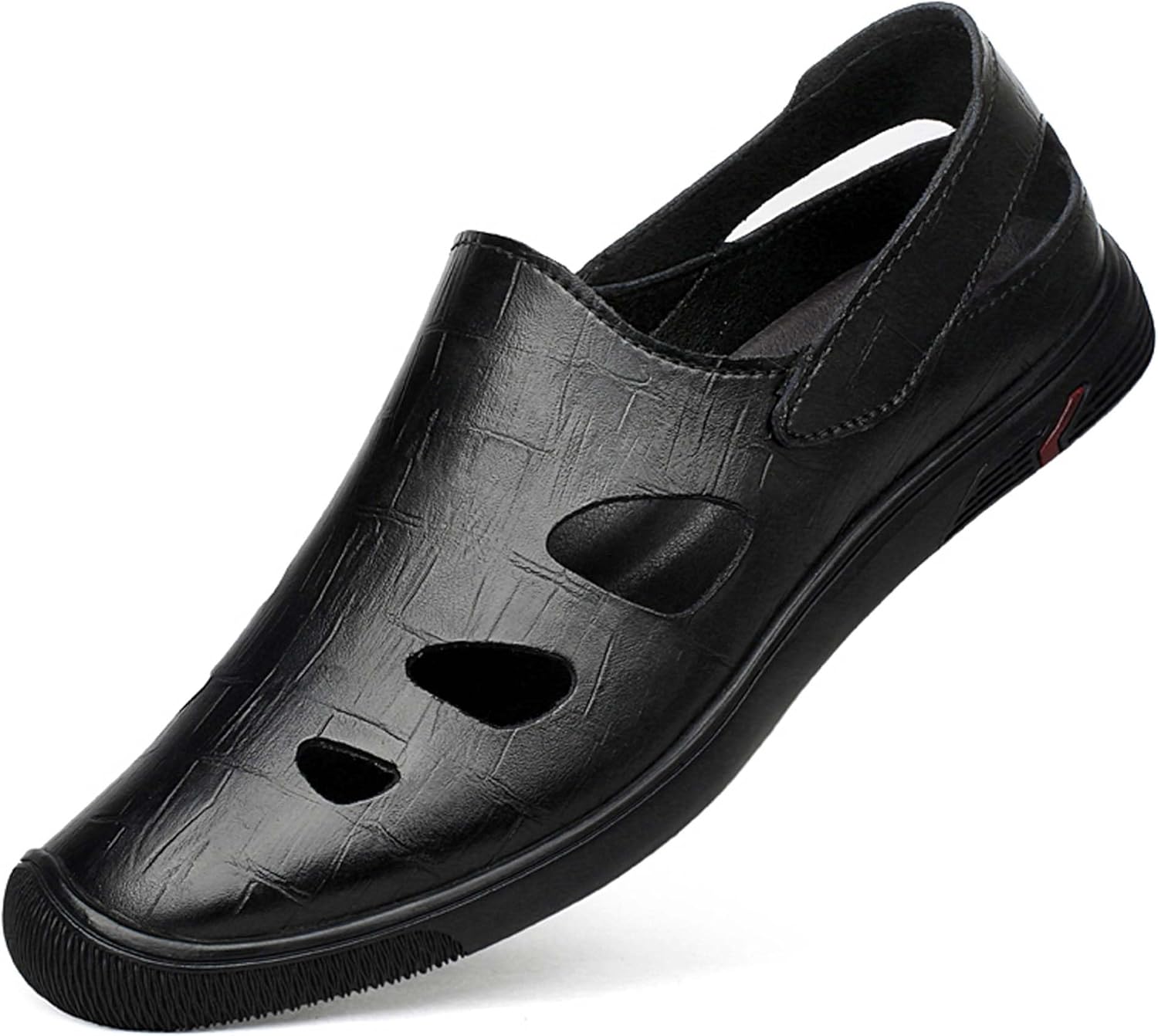 

Мужские дышащие кожаные сандалии Vtiao, босоножки, деловые сандалии, противоскользящие и износостойкие, модные мужские сандалии с отверстиями и вентиляцией, черный