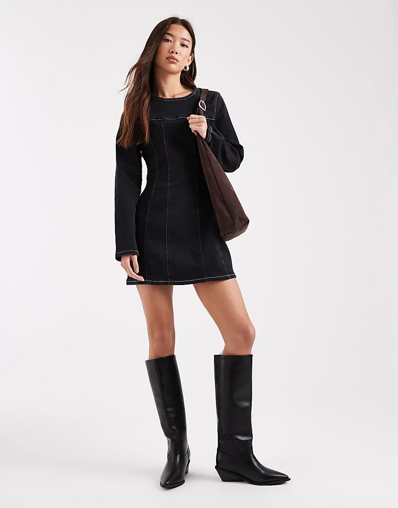 

Джинсовое мини-платье ASOS DESIGN с приталенной талией и длинными рукавами