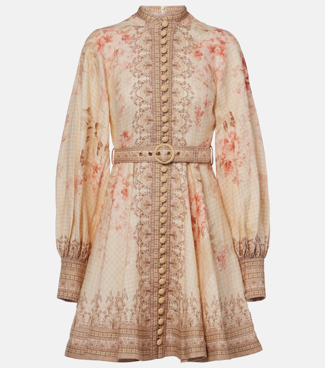 

Освещающий цветочный льняной мини-платье Zimmermann, Coral Floral