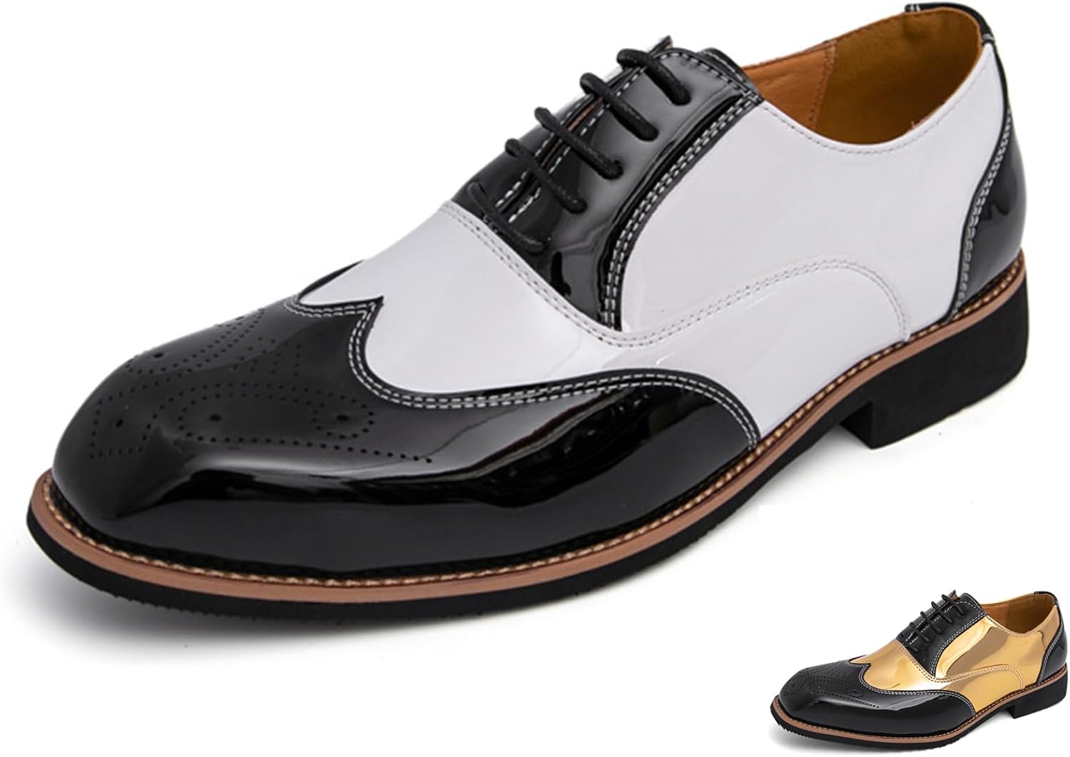 

Мужские туфли-оксфорды с перфорацией и крыльями, двухцветные, из лакированной кожи, классические, с заплатками, с перекладиной носка, на шнуровке, низкие, деловые, для офиса, свадьбы, выпускного, формальные Oxneuhg, белый