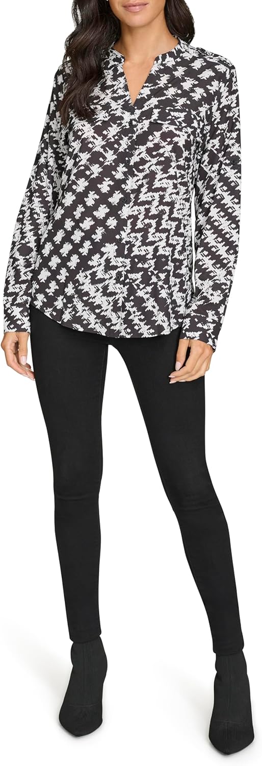 

Женская блузка с длинным рукавом и принтом Calvin Klein, Bk/Crm Cmb