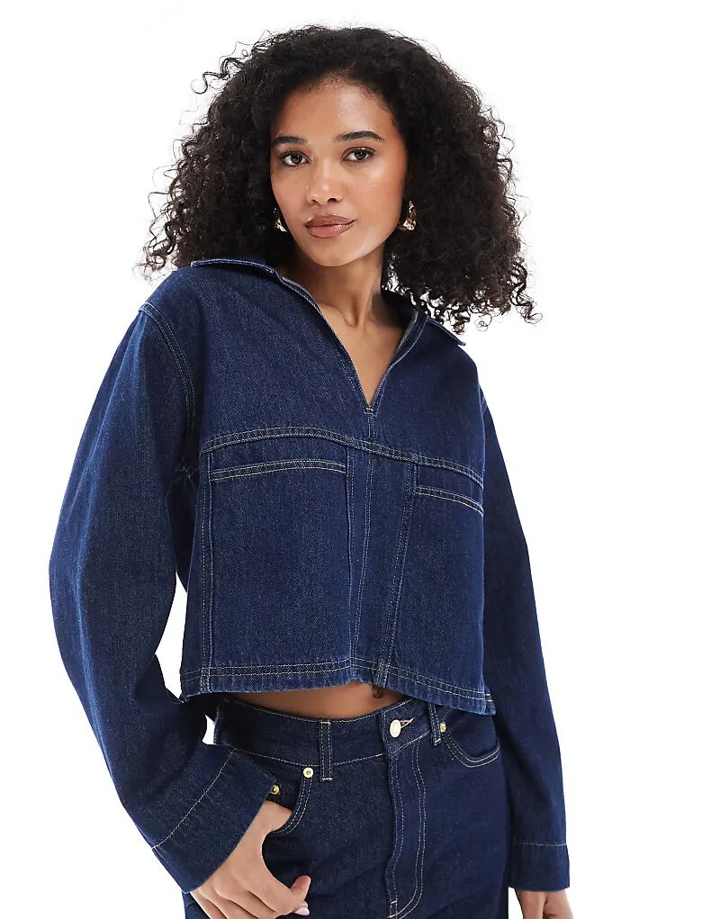 

Укороченный регбийный топ из денима ASOS DESIGN, цвет: промытый