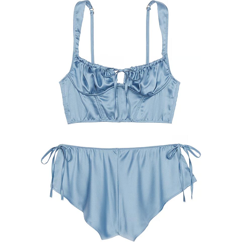 

Victoria's Secret Комплект из атласного корсета и шорт / Пижамный комплект из выцветшего денима, женский, синий